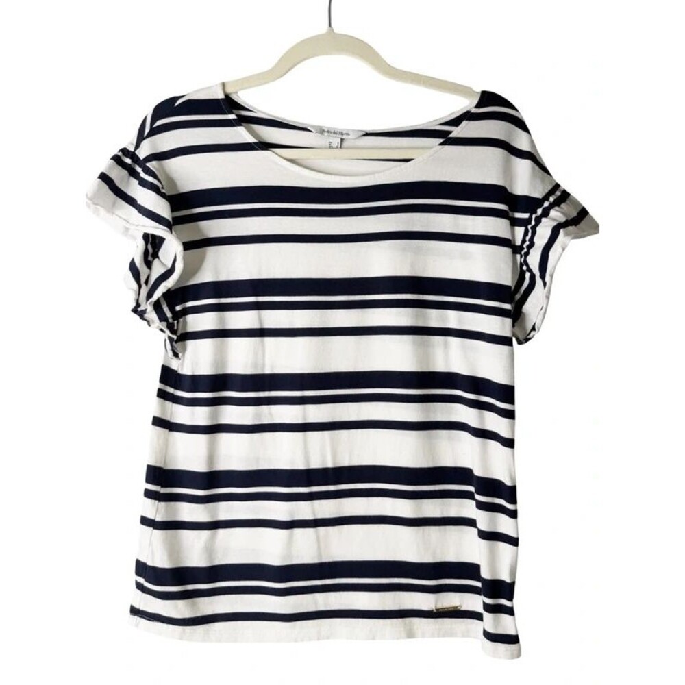 Pedro Del Hierro Women’s Navy & White Striped Top Size Small Nautical Trendy